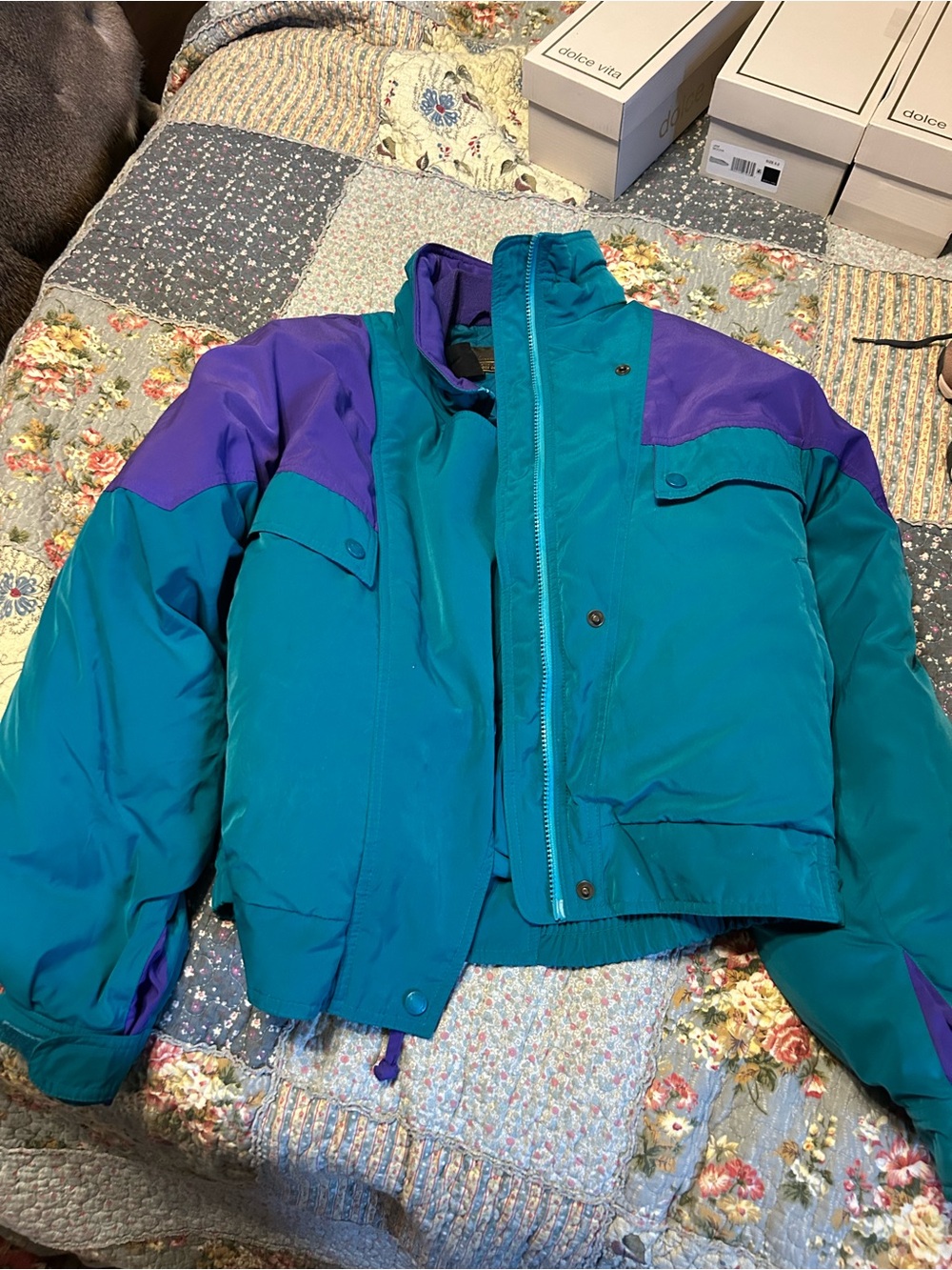 Eddie Bauer Teal and Purple Colorblock Puffer Jacket